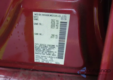 2016 Nissan Altima 2.5/2.5 S/2.5 Sl/2.5 Sr/2.5 Sv z USA, uszkodzony, nr VIN 1N4AL3APXGC188419